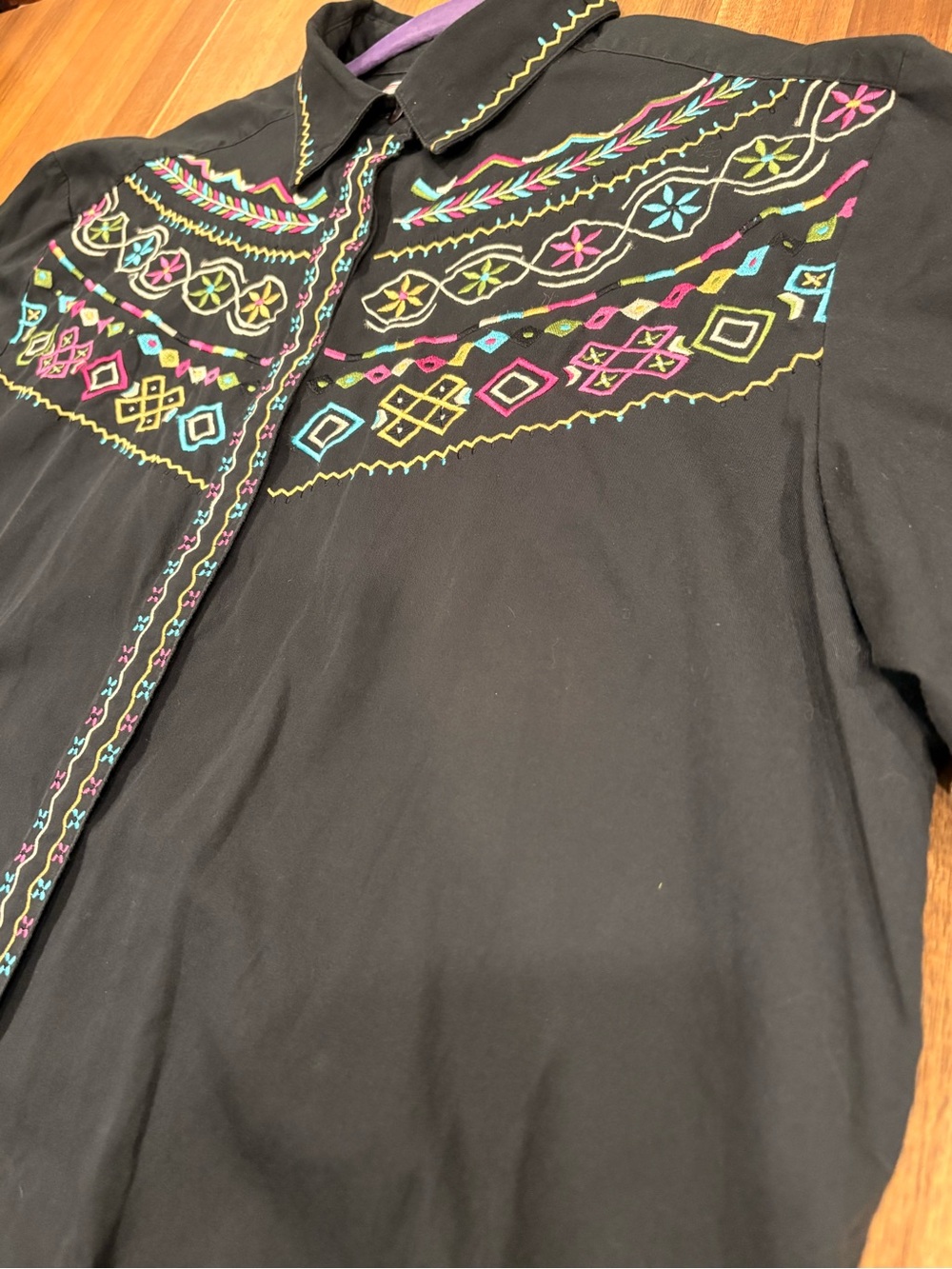 Vintage Westbound Embroidered Western Shirt XL Black Colorful 90s